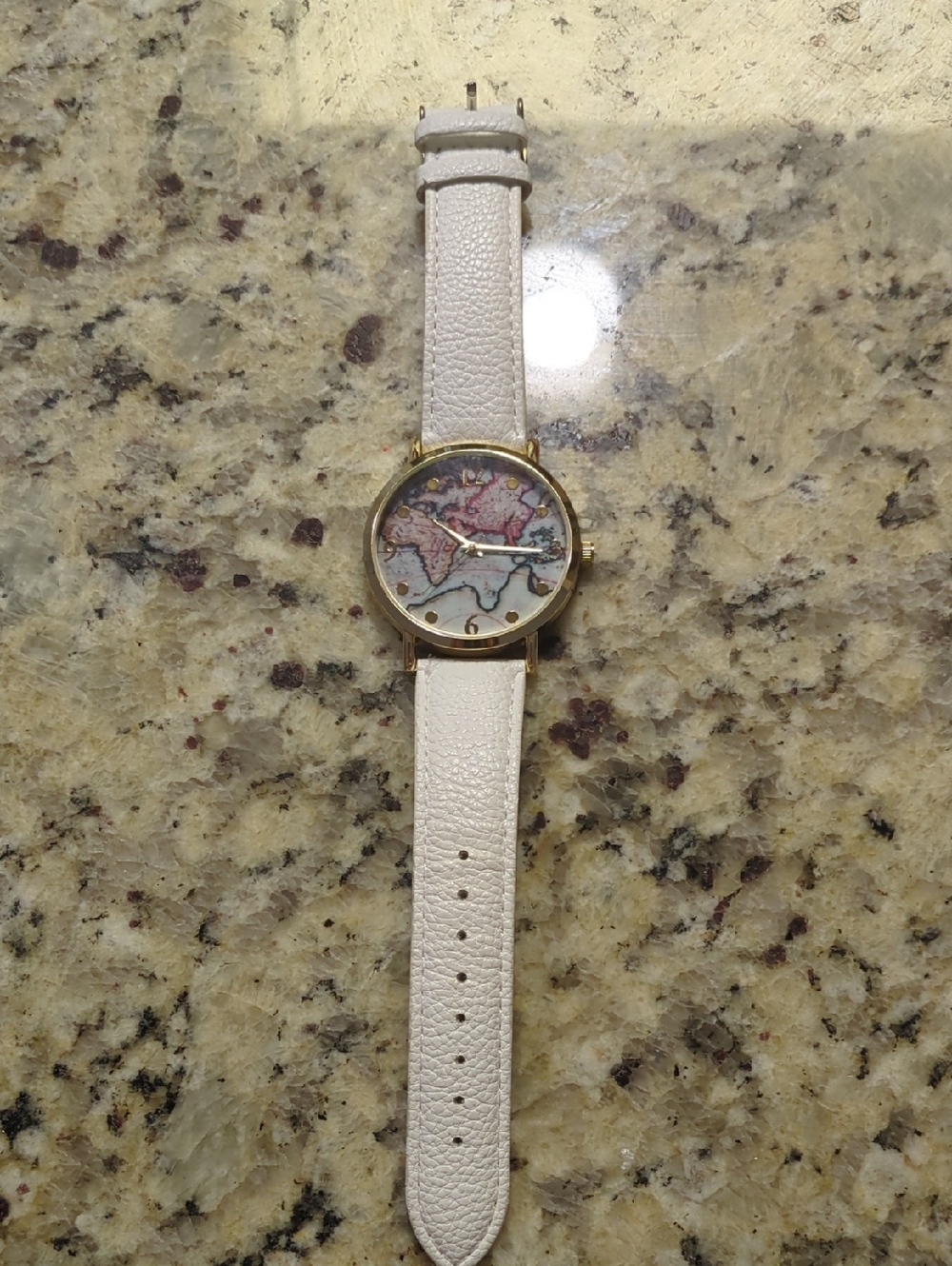 World Map Face White Strap Watch